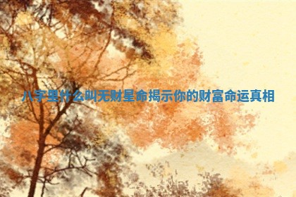 八字里什么叫无财星命揭示你的财富命运真相